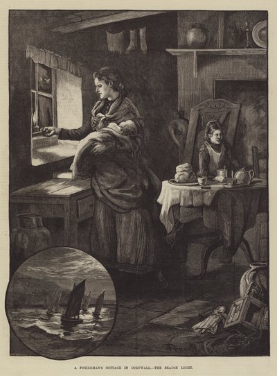 Cottage de pêcheur en Cornouailles, la lumière du phare - Percy Robert Craft